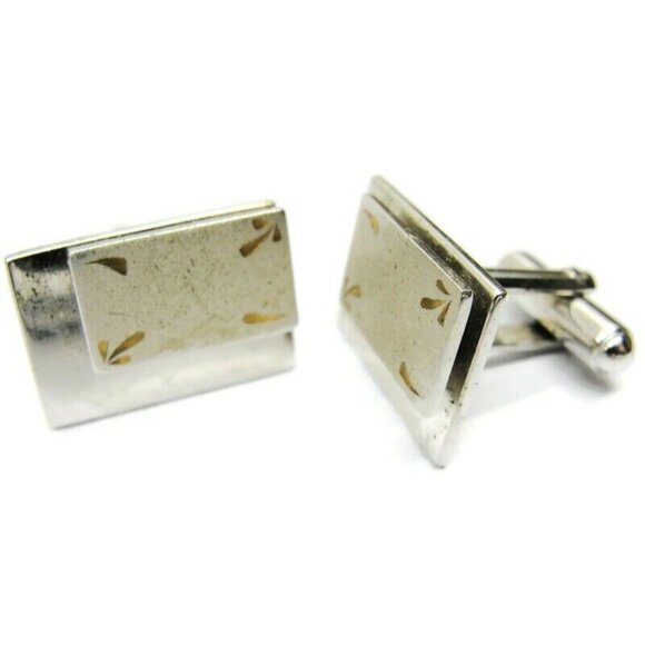 Rectangular Cufflinks Polished Brushed Silver Tone Tux Shirt Dress Suit Vintage - Picture 1 of 7
